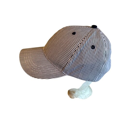 NWT Evereve Navy White Striped Baseball Cap Hat Adjustable - Picture 2 of 7